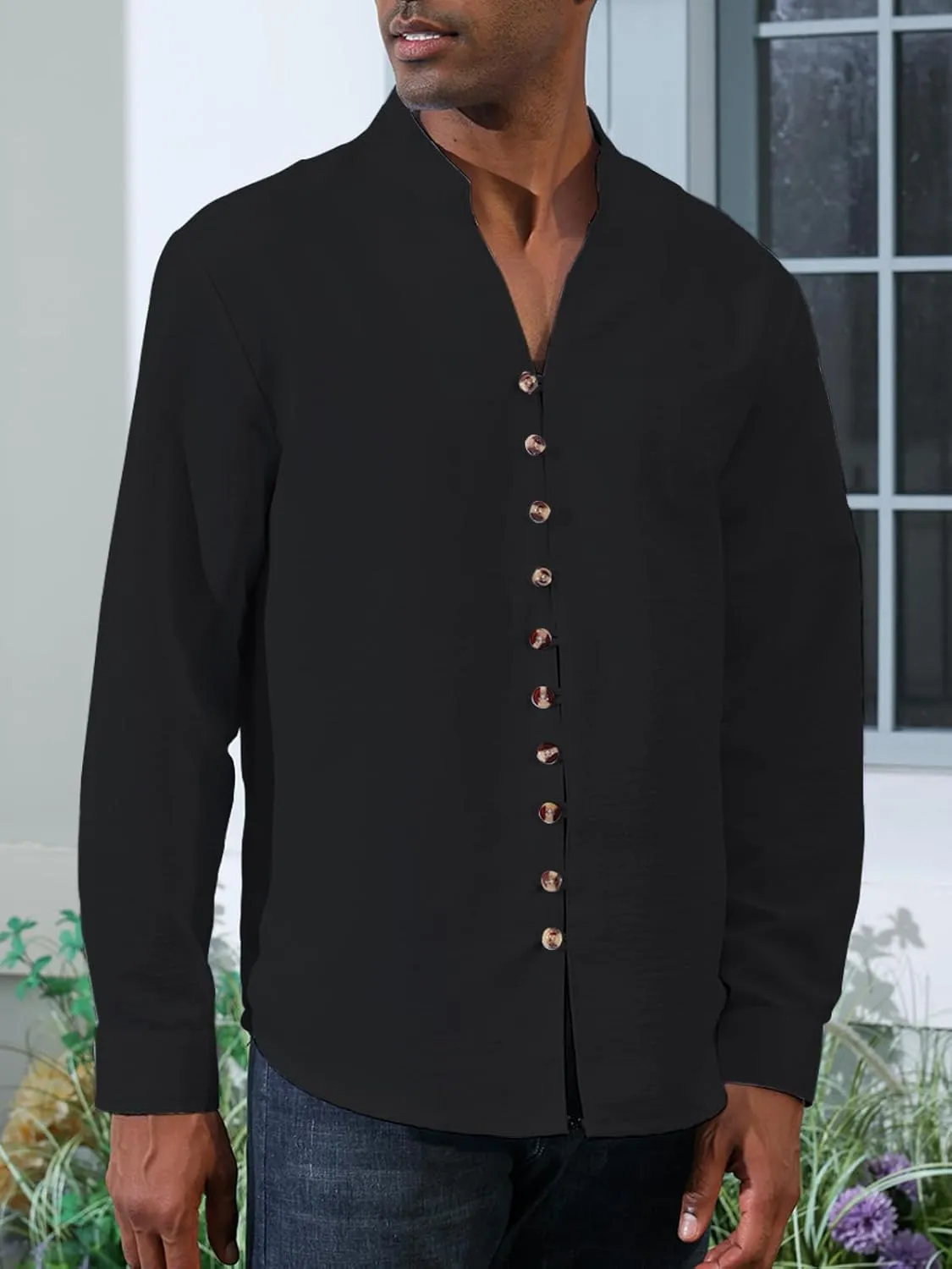 Mens Linen Shirt Short Sleeve Button Down Collar T Shirt Blouses Casual Solid Color Summer Vacation Beach Shirts