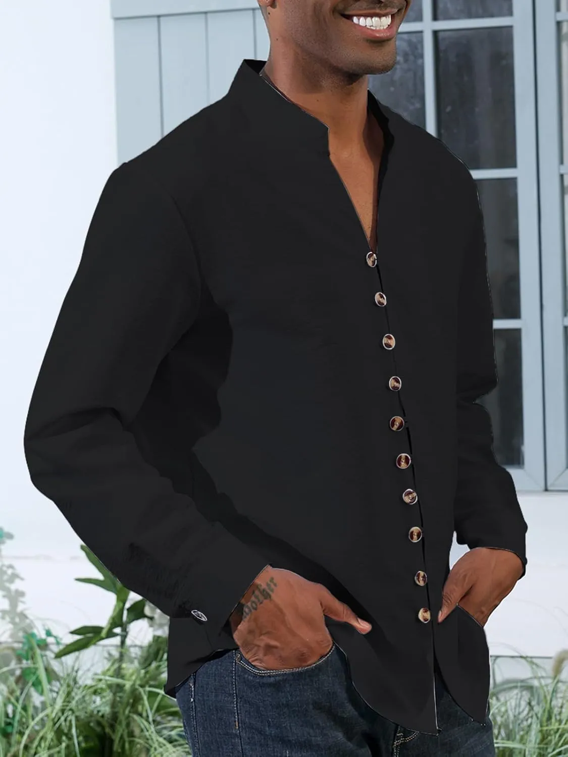 Mens Linen Shirt Short Sleeve Button Down Collar T Shirt Blouses Casual Solid Color Summer Vacation Beach Shirts