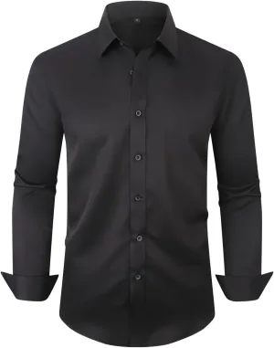 Men's Long Sleeve Dress Shirts Stretch Wrinkle Free Button Down Shirt Business Wedding Formal Shirts Regular Fit