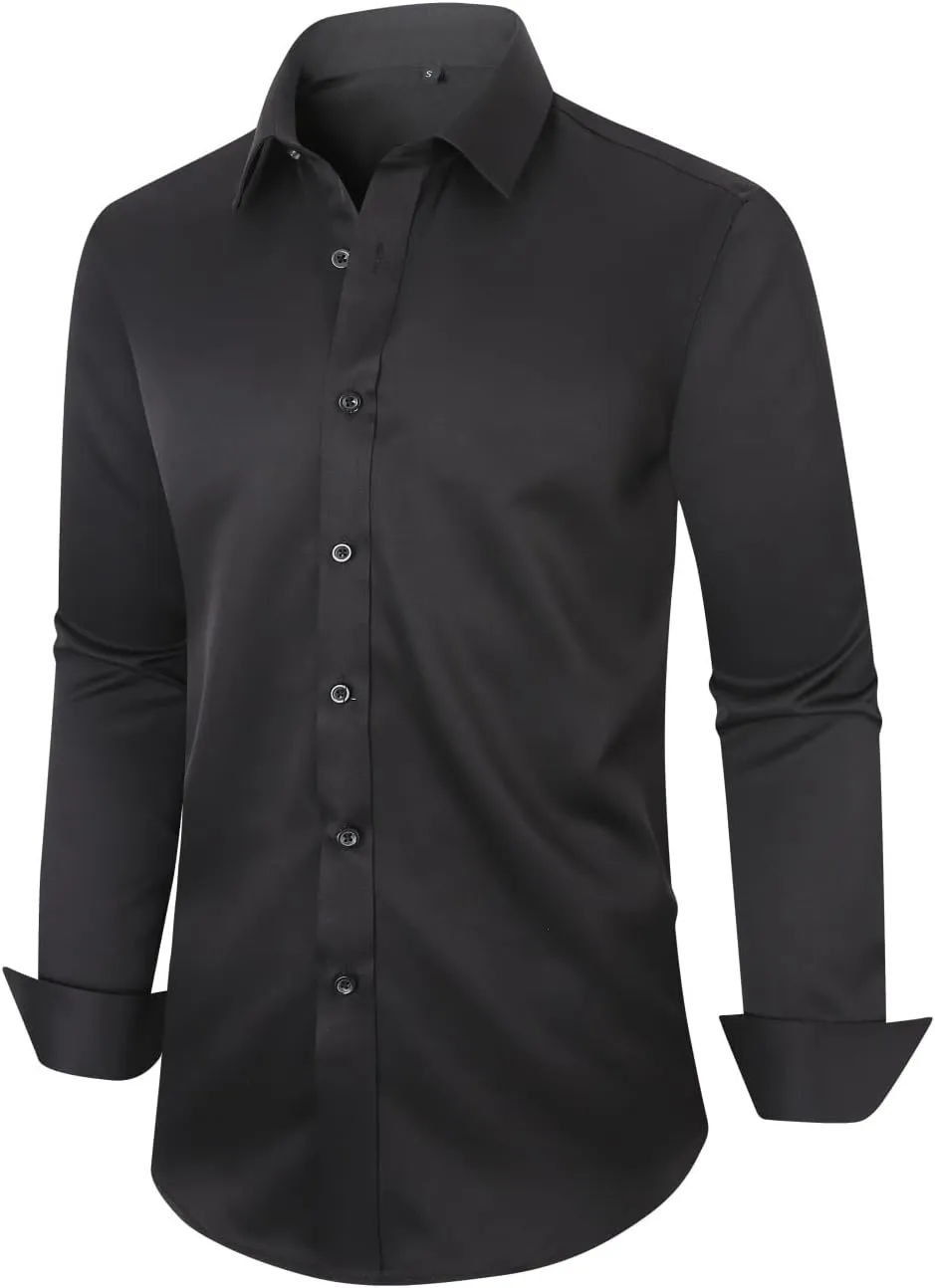 Men's Long Sleeve Dress Shirts Stretch Wrinkle Free Button Down Shirt Business Wedding Formal Shirts Regular Fit