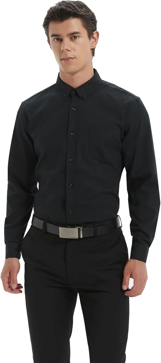 Men's Oxford Shirt Regular-Fit Button Down Collar Shirts Long Sleeve Dress Shirts Wrinkle Resistant with Pocket