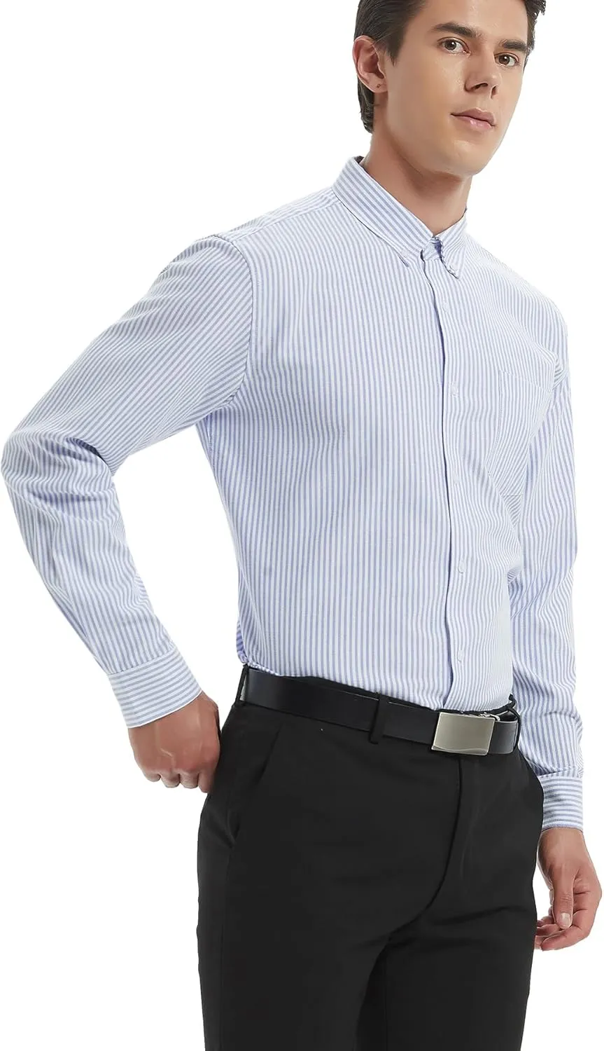 Men's Oxford Shirt Regular-Fit Button Down Collar Shirts Long Sleeve Dress Shirts Wrinkle Resistant with Pocket