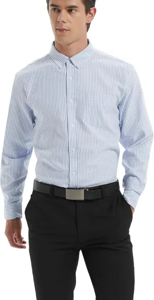Men's Oxford Shirt Regular-Fit Button Down Collar Shirts Long Sleeve Dress Shirts Wrinkle Resistant with Pocket