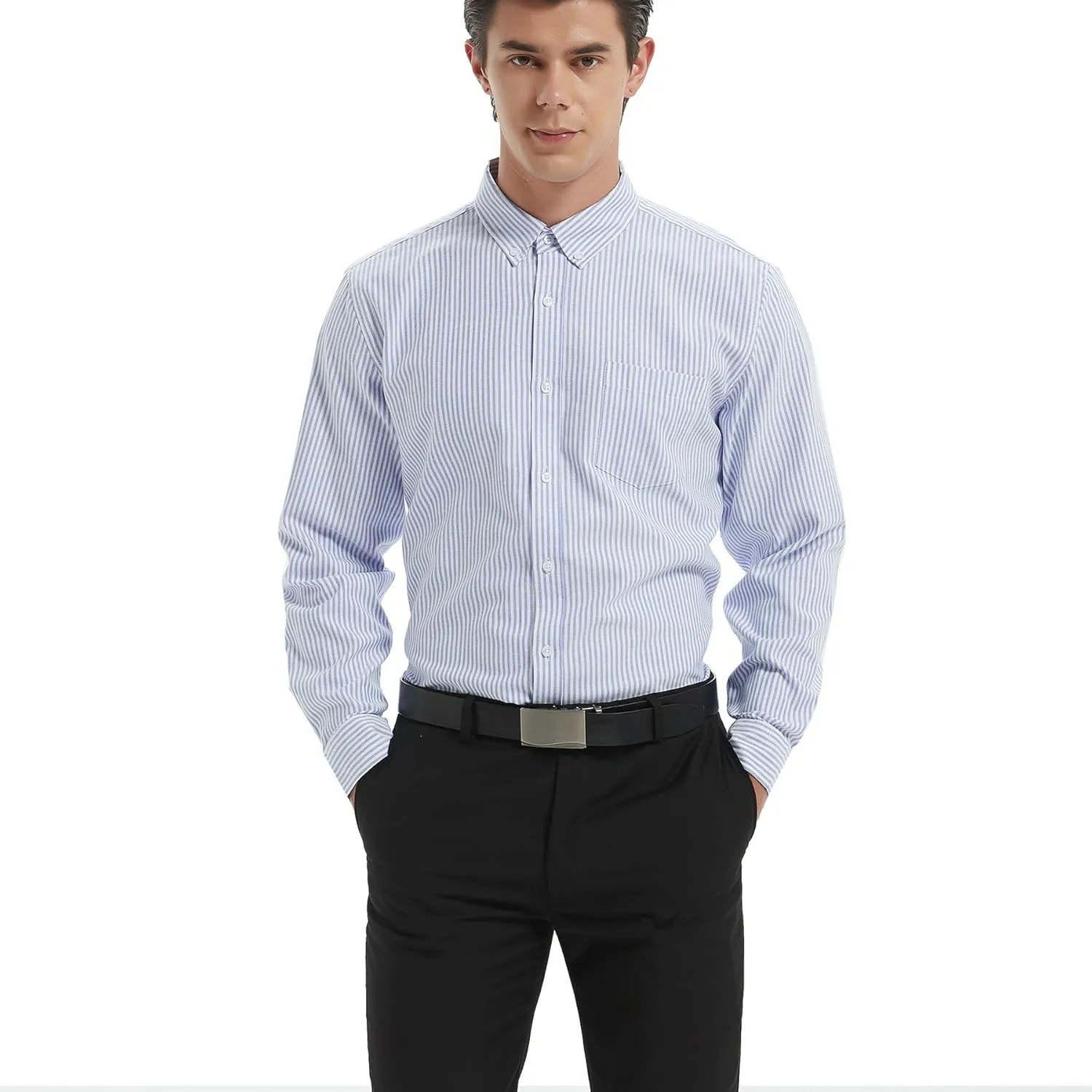 Men's Oxford Shirt Regular-Fit Button Down Collar Shirts Long Sleeve Dress Shirts Wrinkle Resistant with Pocket
