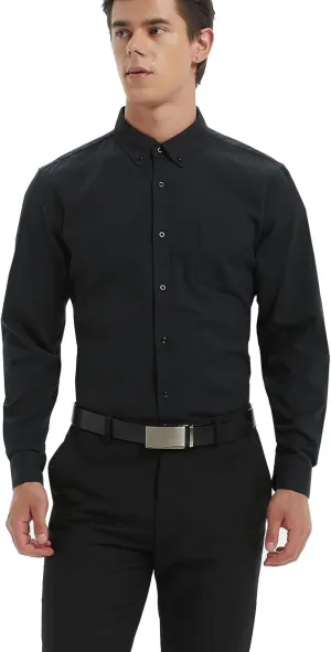 Men's Oxford Shirt Regular-Fit Button Down Collar Shirts Long Sleeve Dress Shirts Wrinkle Resistant with Pocket