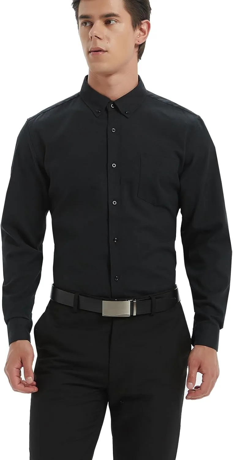 Men's Oxford Shirt Regular-Fit Button Down Collar Shirts Long Sleeve Dress Shirts Wrinkle Resistant with Pocket