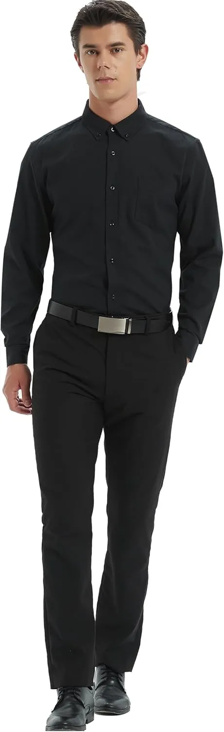 Men's Oxford Shirt Regular-Fit Button Down Collar Shirts Long Sleeve Dress Shirts Wrinkle Resistant with Pocket