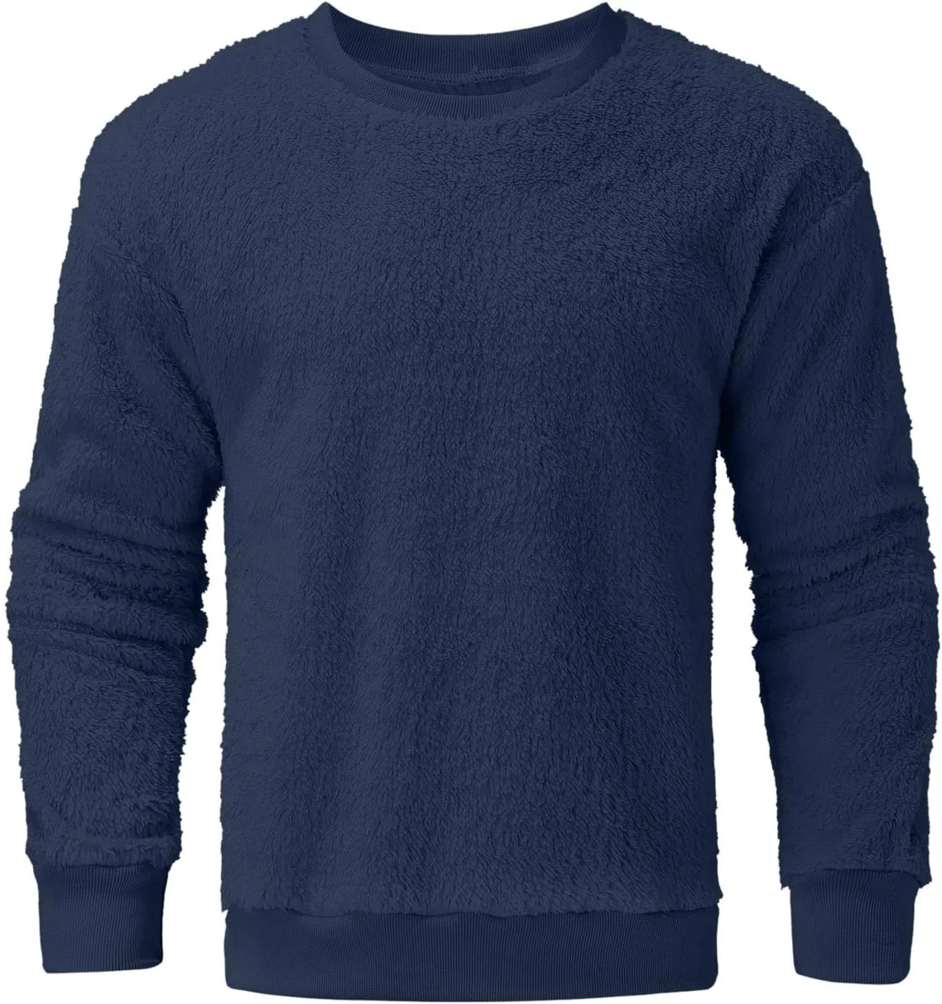 Men's Sherpa-Lined Fleece Sweatshirt Fashion Loose Cozy Fuzzy Pullover Long Sleeve Winter Crew Neck Outwear Jacket