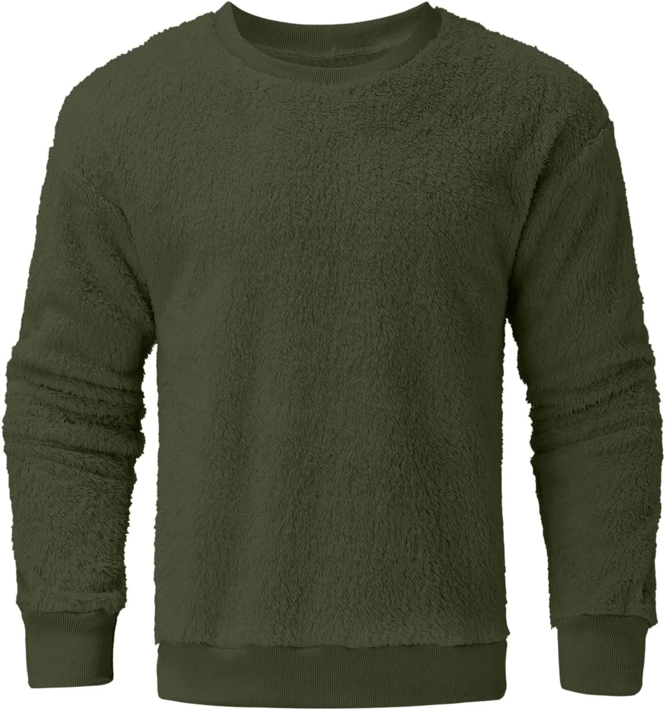 Men's Sherpa-Lined Fleece Sweatshirt Fashion Loose Cozy Fuzzy Pullover Long Sleeve Winter Crew Neck Outwear Jacket