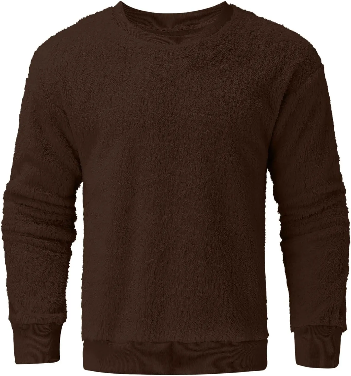 Men's Sherpa-Lined Fleece Sweatshirt Fashion Loose Cozy Fuzzy Pullover Long Sleeve Winter Crew Neck Outwear Jacket