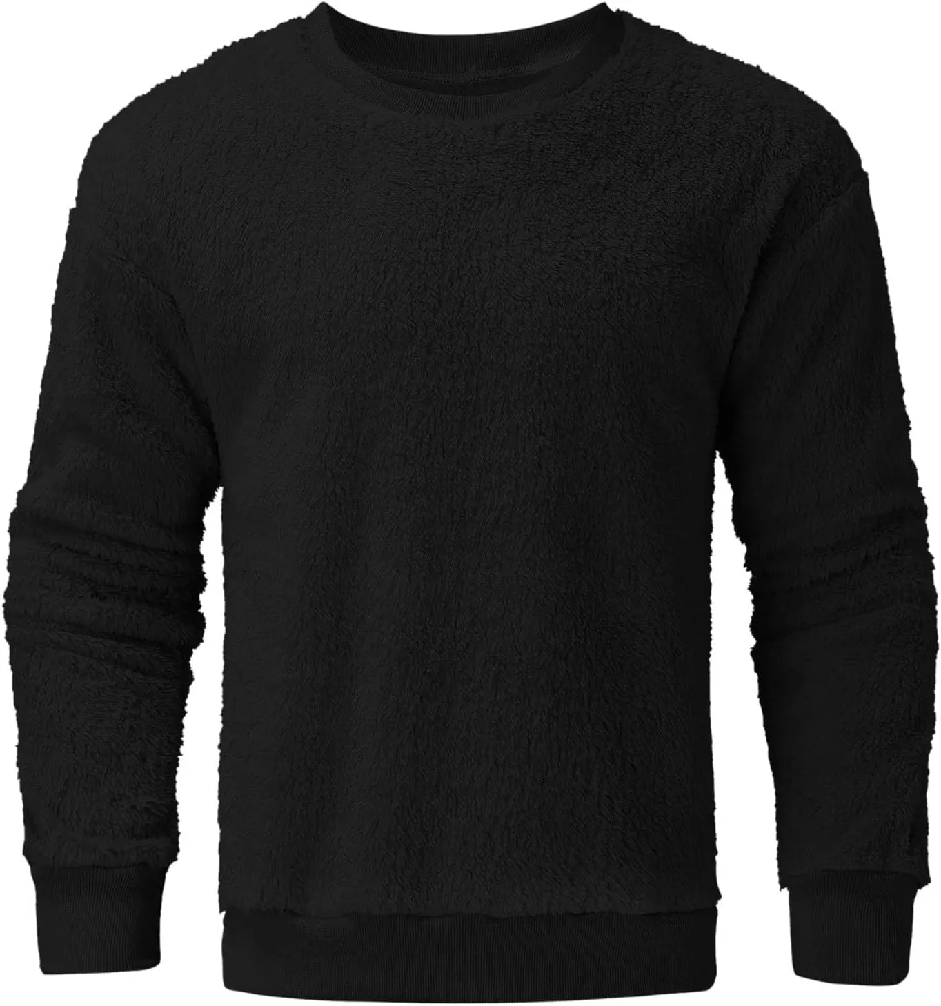 Men's Sherpa-Lined Fleece Sweatshirt Fashion Loose Cozy Fuzzy Pullover Long Sleeve Winter Crew Neck Outwear Jacket