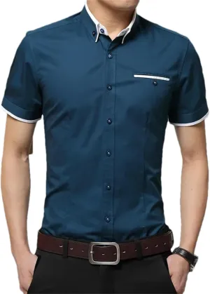 Men's Summer Business Shirt  Short Sleeve Turn-Down Collar Tuxedo Shirt Plus Size Button-Down for Formal Wear