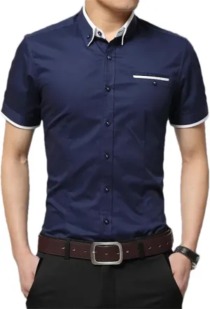 Men's Summer Business Shirt  Short Sleeve Turn-Down Collar Tuxedo Shirt Plus Size Button-Down for Formal Wear