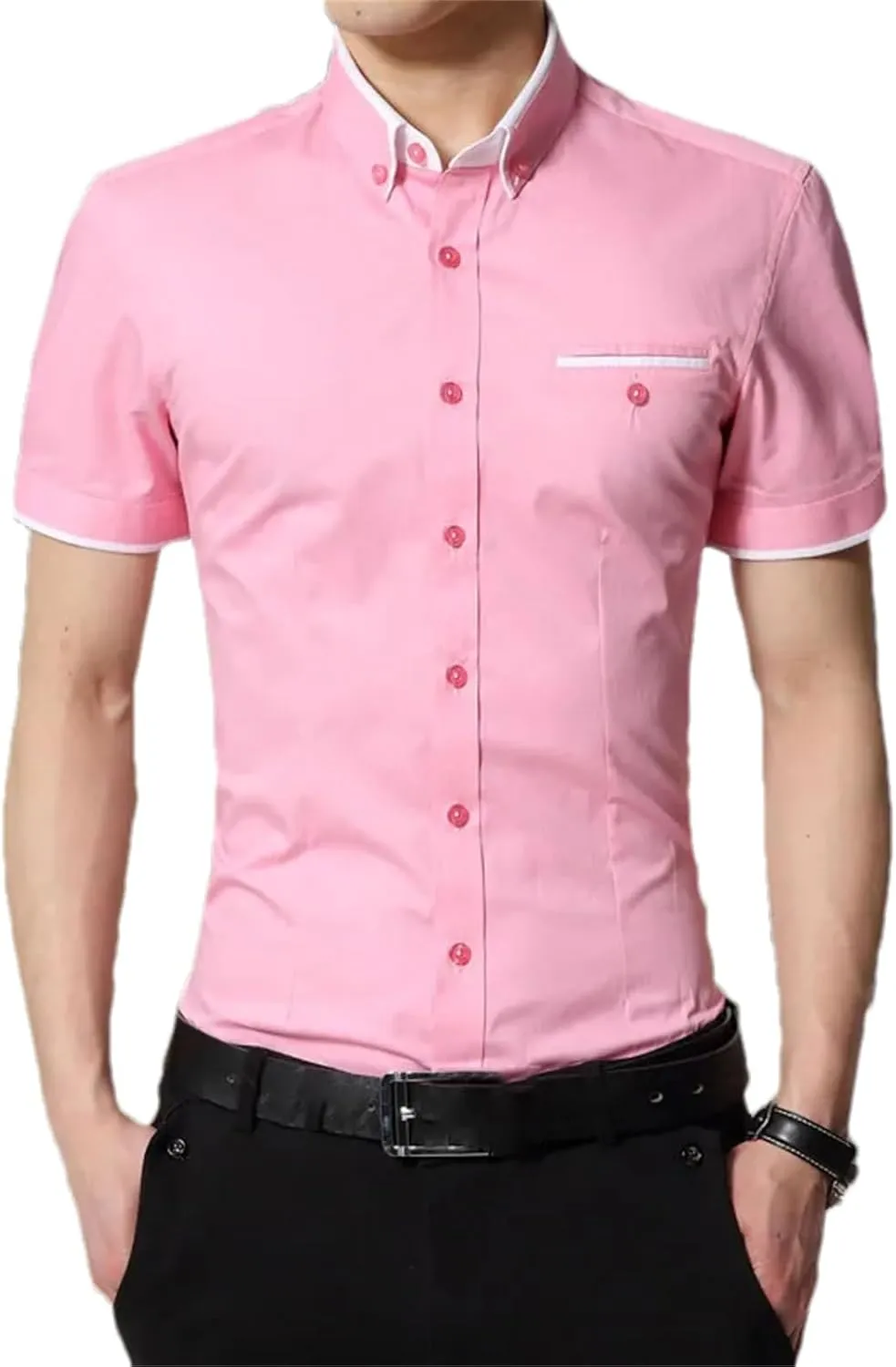 Men's Summer Business Shirt  Short Sleeve Turn-Down Collar Tuxedo Shirt Plus Size Button-Down for Formal Wear