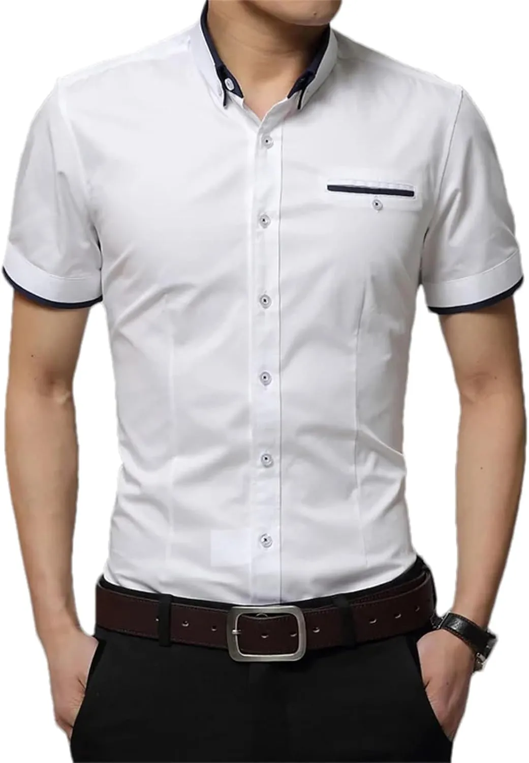 Men's Summer Business Shirt  Short Sleeve Turn-Down Collar Tuxedo Shirt Plus Size Button-Down for Formal Wear