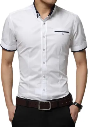 Men's Summer Business Shirt  Short Sleeve Turn-Down Collar Tuxedo Shirt Plus Size Button-Down for Formal Wear