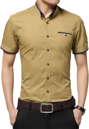 Men's Summer Business Shirt  Short Sleeve Turn-Down Collar Tuxedo Shirt Plus Size Button-Down for Formal Wear
