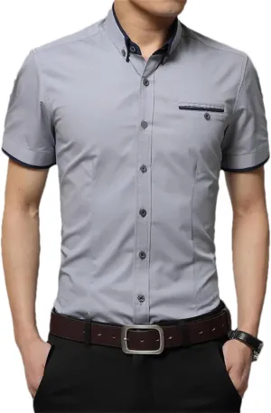 Men's Summer Business Shirt  Short Sleeve Turn-Down Collar Tuxedo Shirt Plus Size Button-Down for Formal Wear