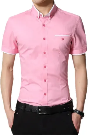 Men's Summer Business Shirt  Short Sleeve Turn-Down Collar Tuxedo Shirt Plus Size Button-Down for Formal Wear