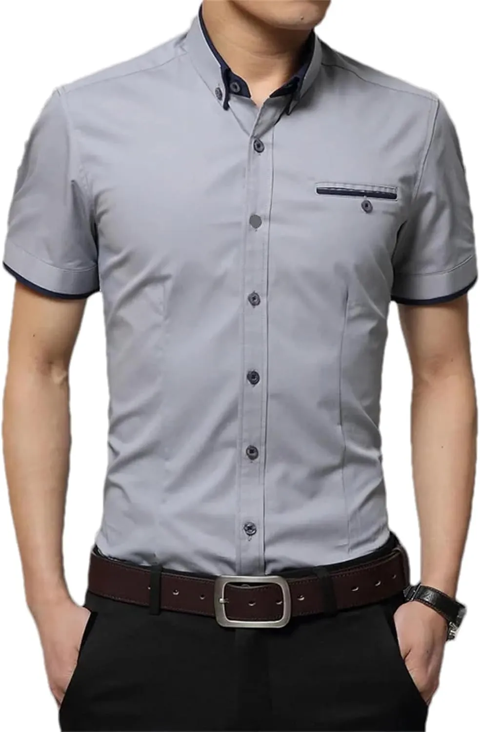 Men's Summer Business Shirt  Short Sleeve Turn-Down Collar Tuxedo Shirt Plus Size Button-Down for Formal Wear