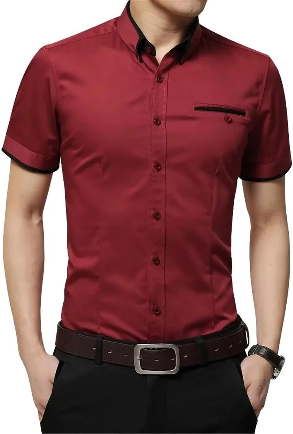 Men's Summer Business Shirt  Short Sleeve Turn-Down Collar Tuxedo Shirt Plus Size Button-Down for Formal Wear