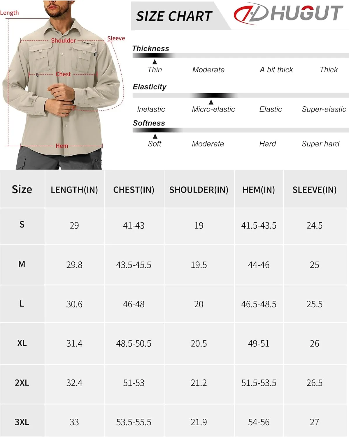 Men's Sun Protection Fishing Shirts Lightweight Long Sleeve UPF 50  Travel Work Hiking Shirts with Pockets