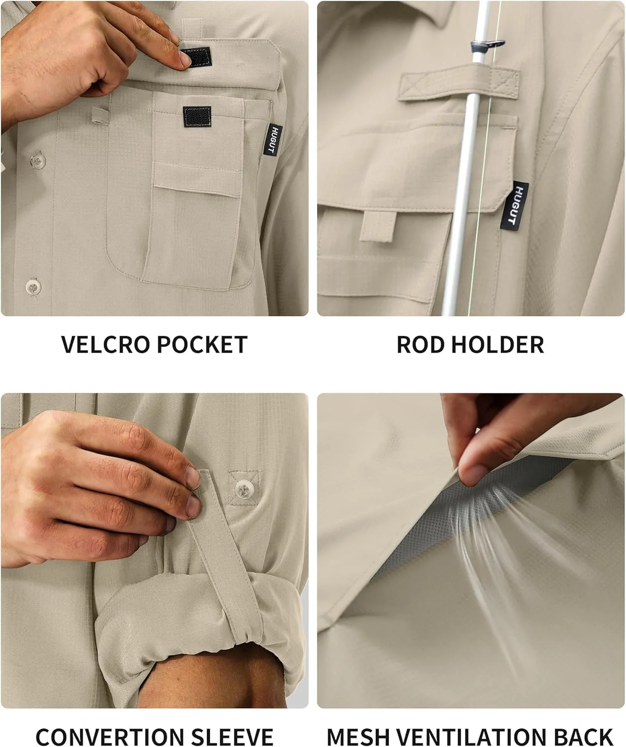 Men's Sun Protection Fishing Shirts Lightweight Long Sleeve UPF 50  Travel Work Hiking Shirts with Pockets