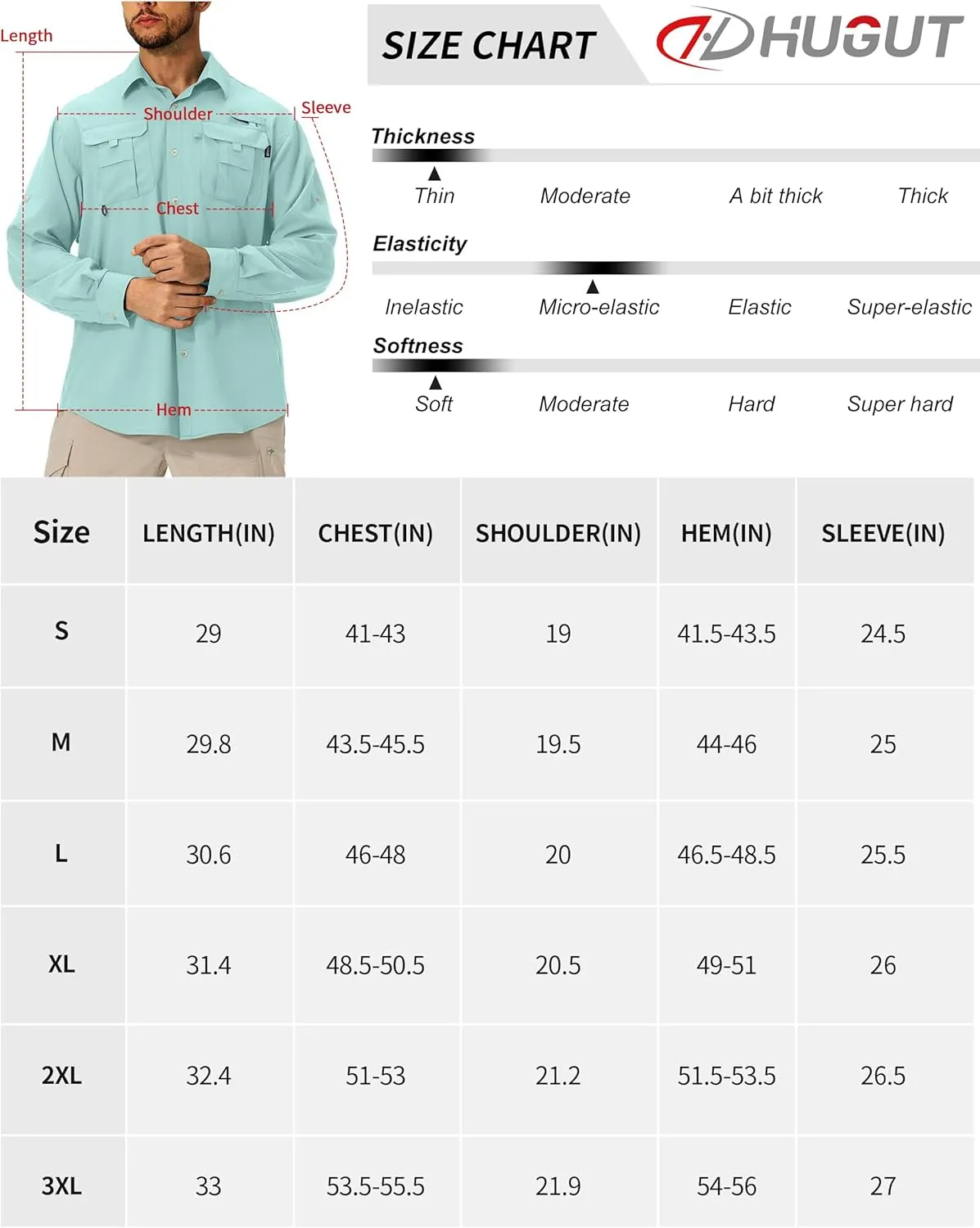 Men's Sun Protection Fishing Shirts Lightweight Long Sleeve UPF 50  Travel Work Hiking Shirts with Pockets