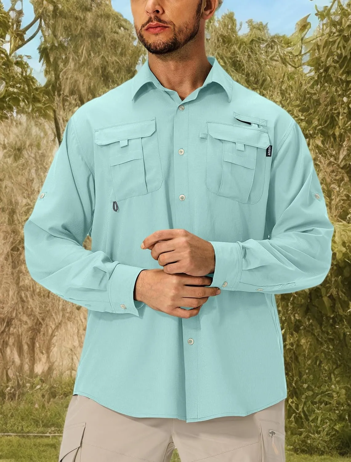 Men's Sun Protection Fishing Shirts Lightweight Long Sleeve UPF 50  Travel Work Hiking Shirts with Pockets