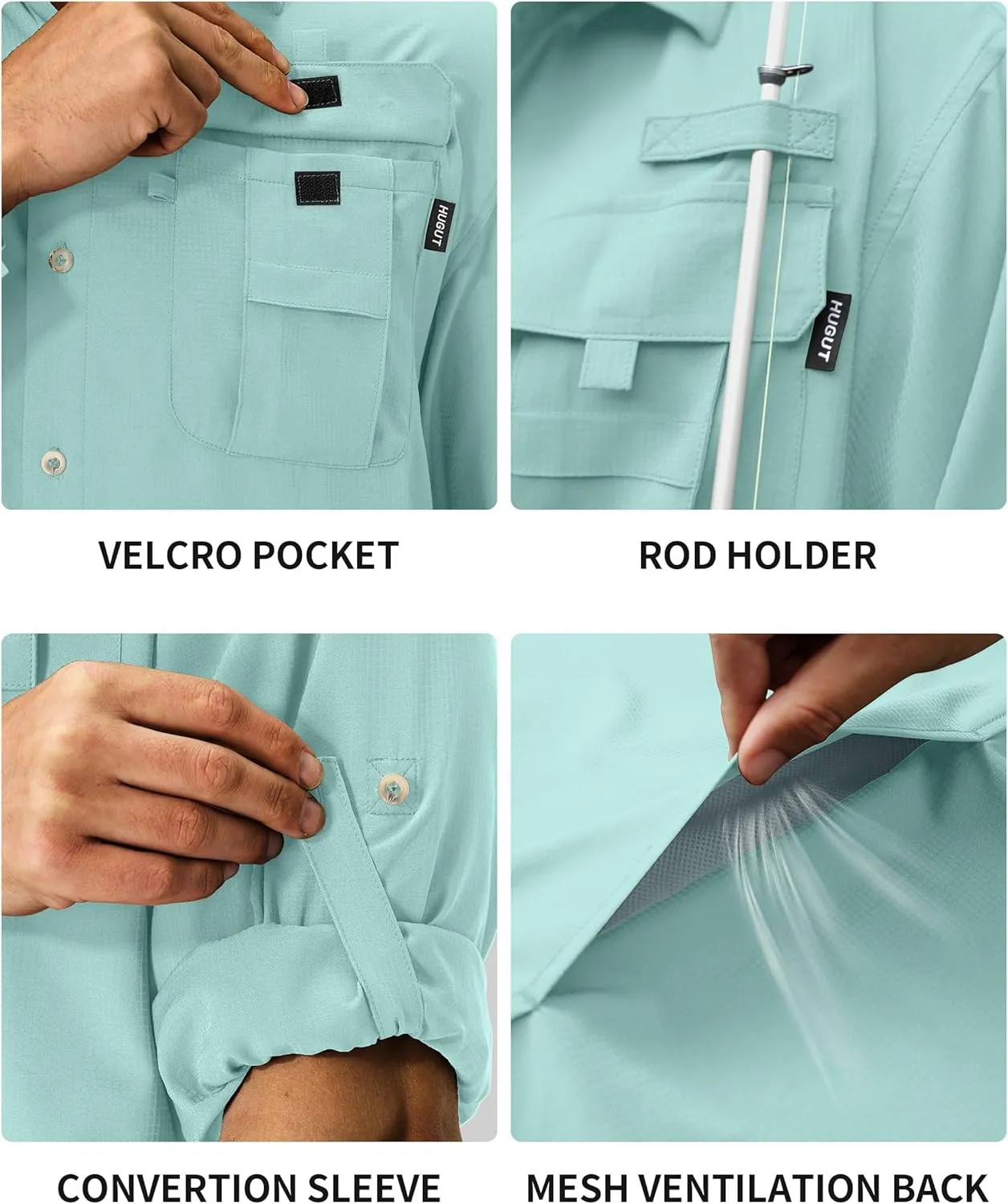 Men's Sun Protection Fishing Shirts Lightweight Long Sleeve UPF 50  Travel Work Hiking Shirts with Pockets