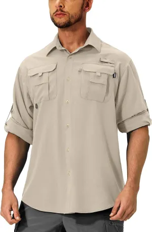 Men's Sun Protection Fishing Shirts Lightweight Long Sleeve UPF 50  Travel Work Hiking Shirts with Pockets