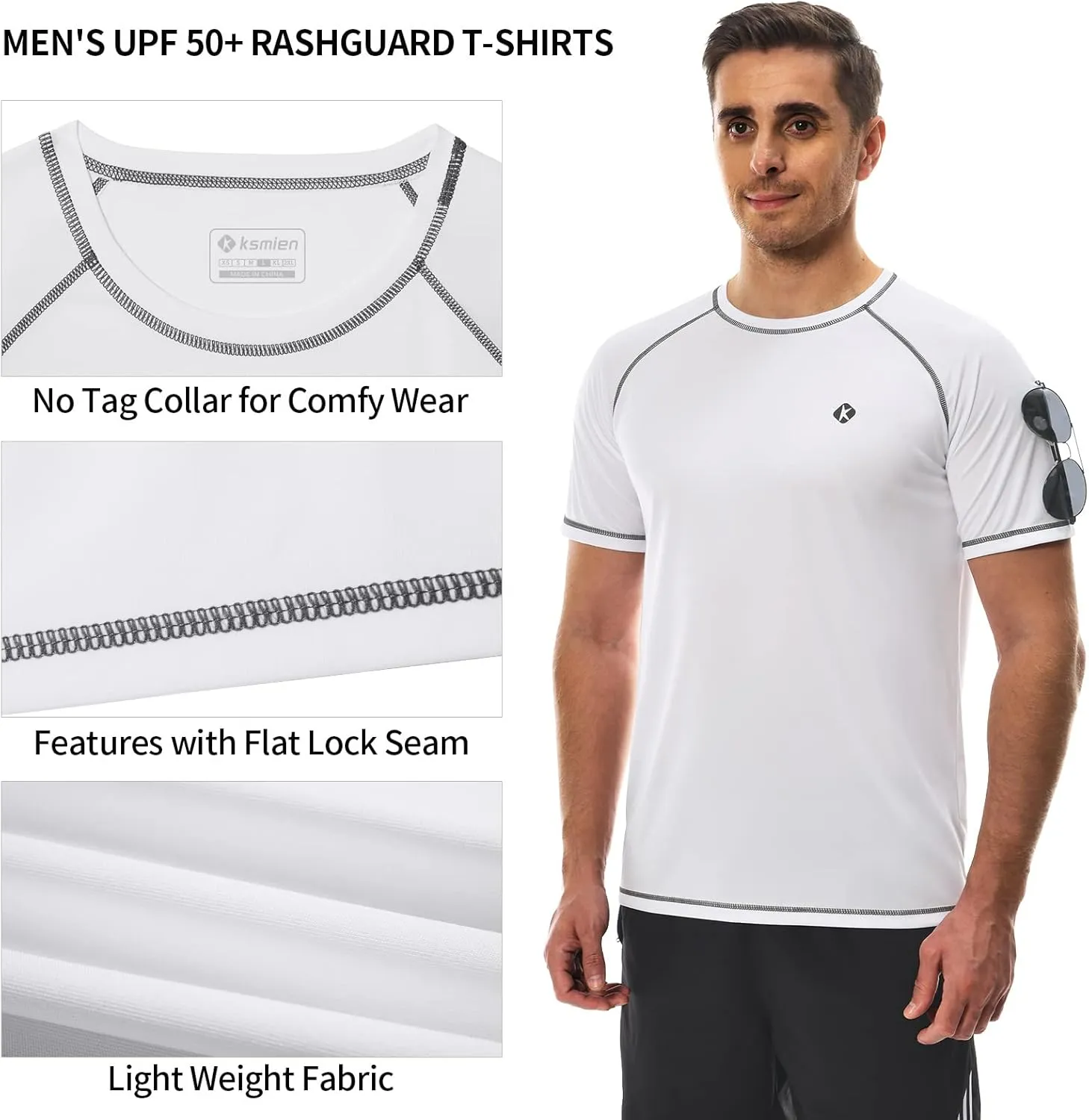 Men's Swim Shirts Quick Dry Rash Guard UPF 50  Sun Protection Fishing Beach Water Shirts Short Sleeve