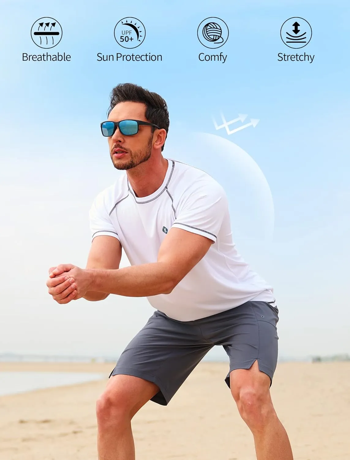 Men's Swim Shirts Quick Dry Rash Guard UPF 50  Sun Protection Fishing Beach Water Shirts Short Sleeve