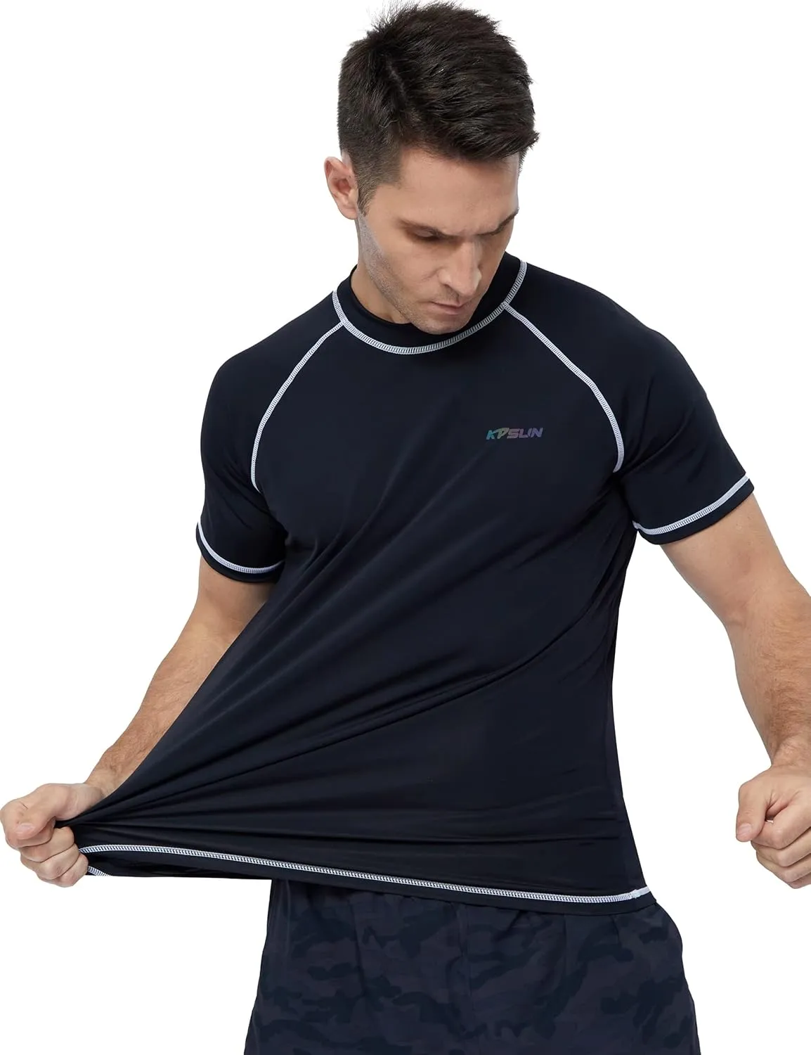 Mens Swim Shirts UPF 50  Sun Protection Quick Dry SPF Rash Guard Outdoor Beach Fishing T Shirts