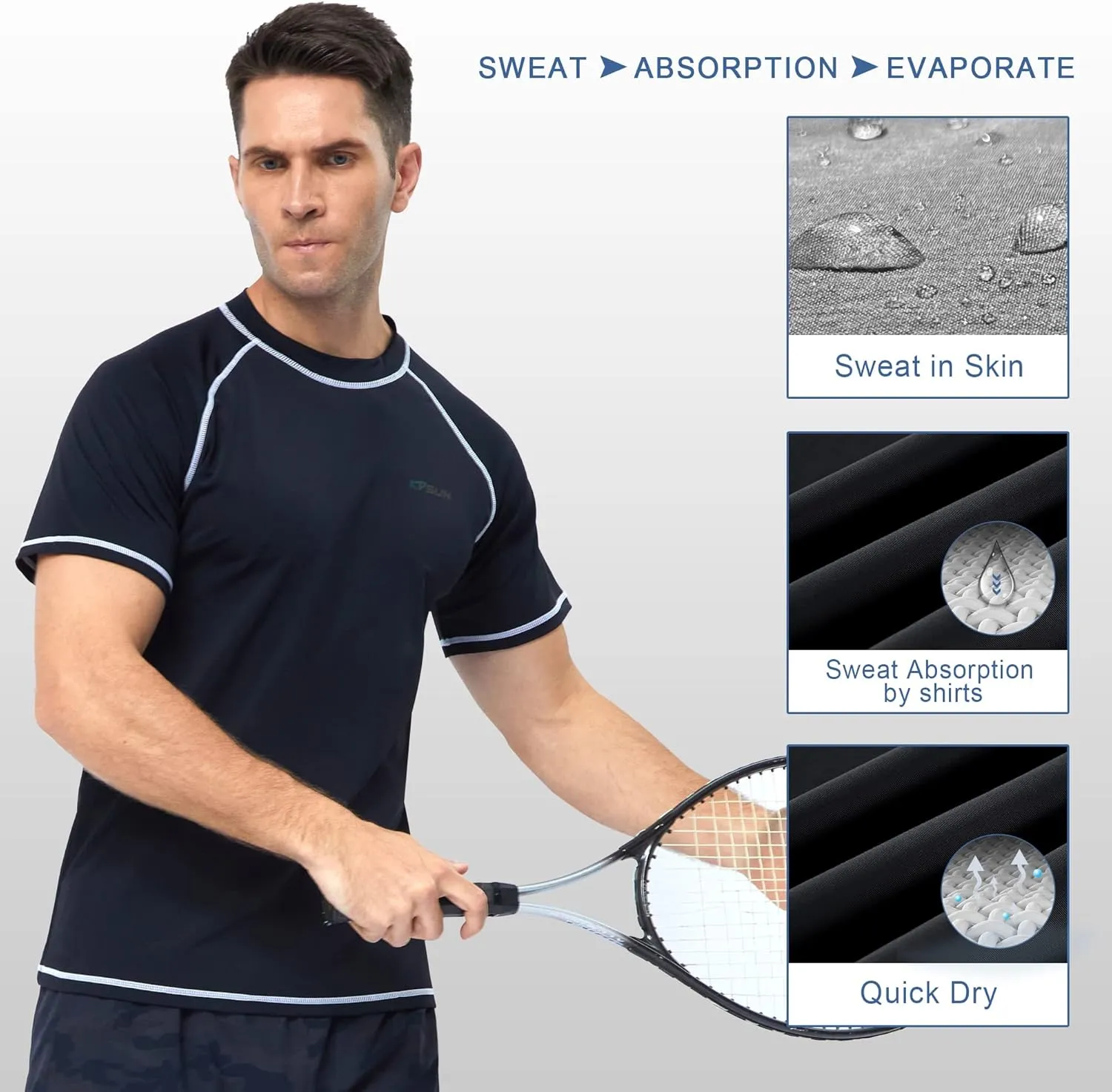 Mens Swim Shirts UPF 50  Sun Protection Quick Dry SPF Rash Guard Outdoor Beach Fishing T Shirts