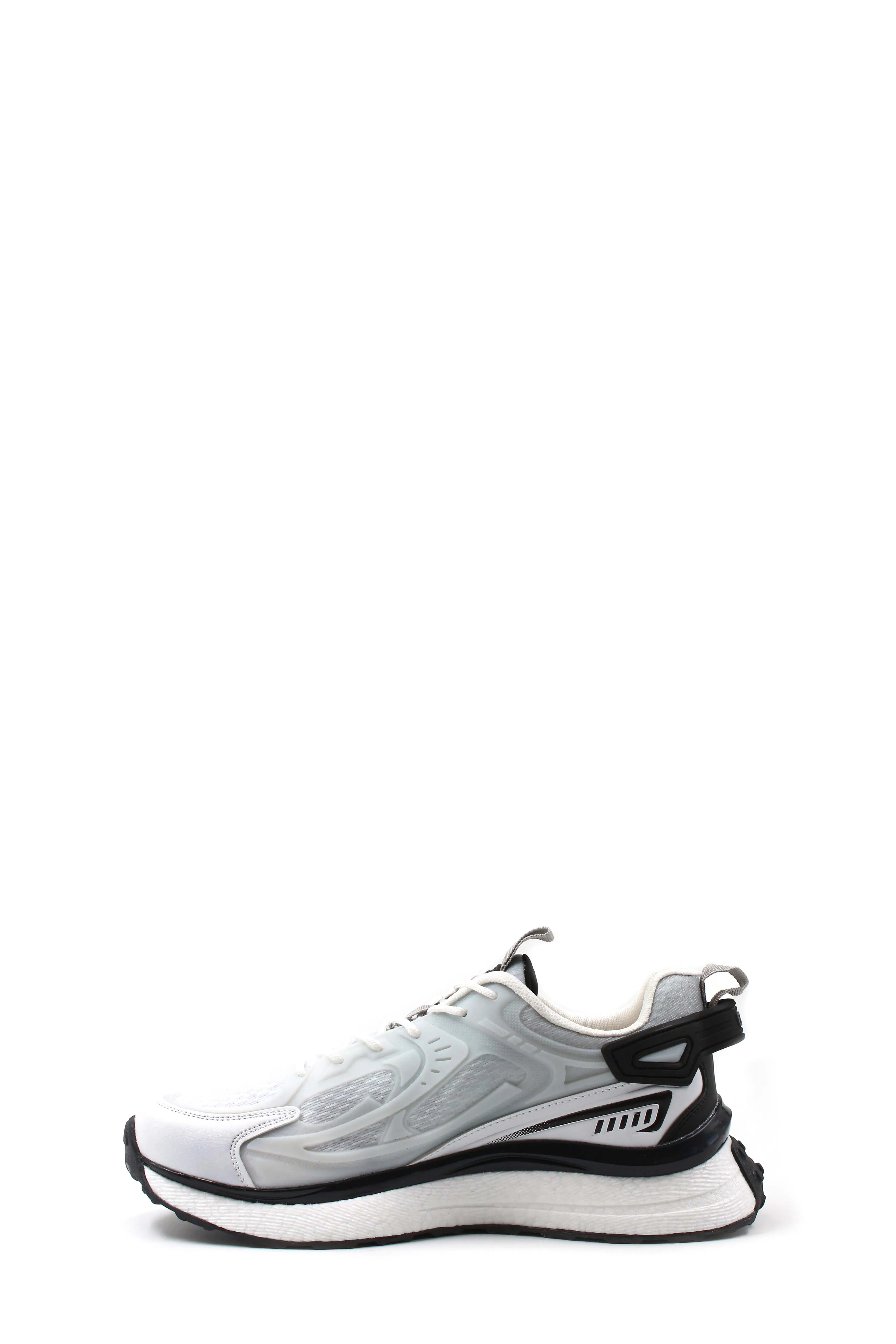 Men's White and Black Sporty Running Shoes with Mesh Detailing - Wessi