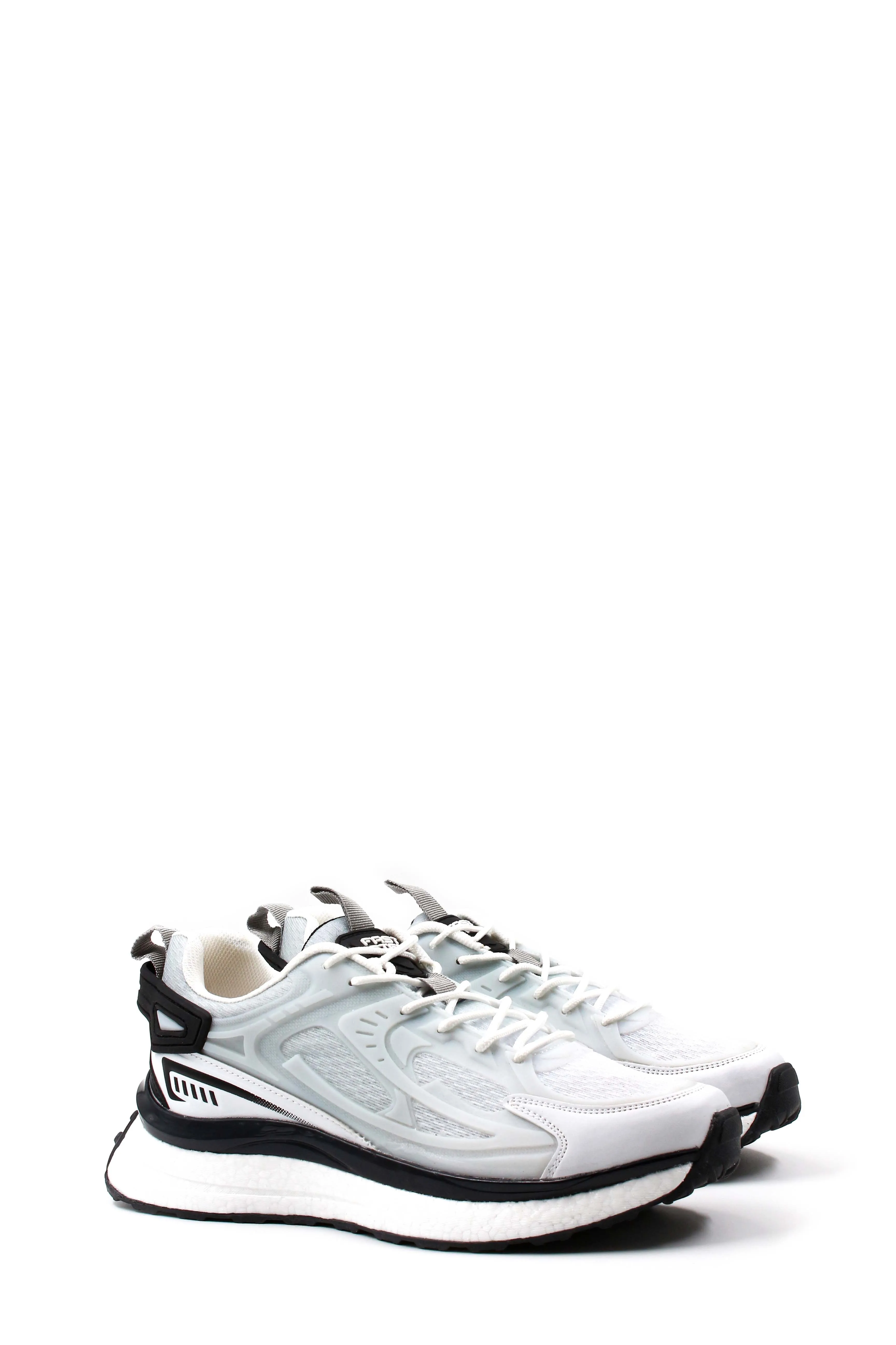 Men's White and Black Sporty Running Shoes with Mesh Detailing - Wessi