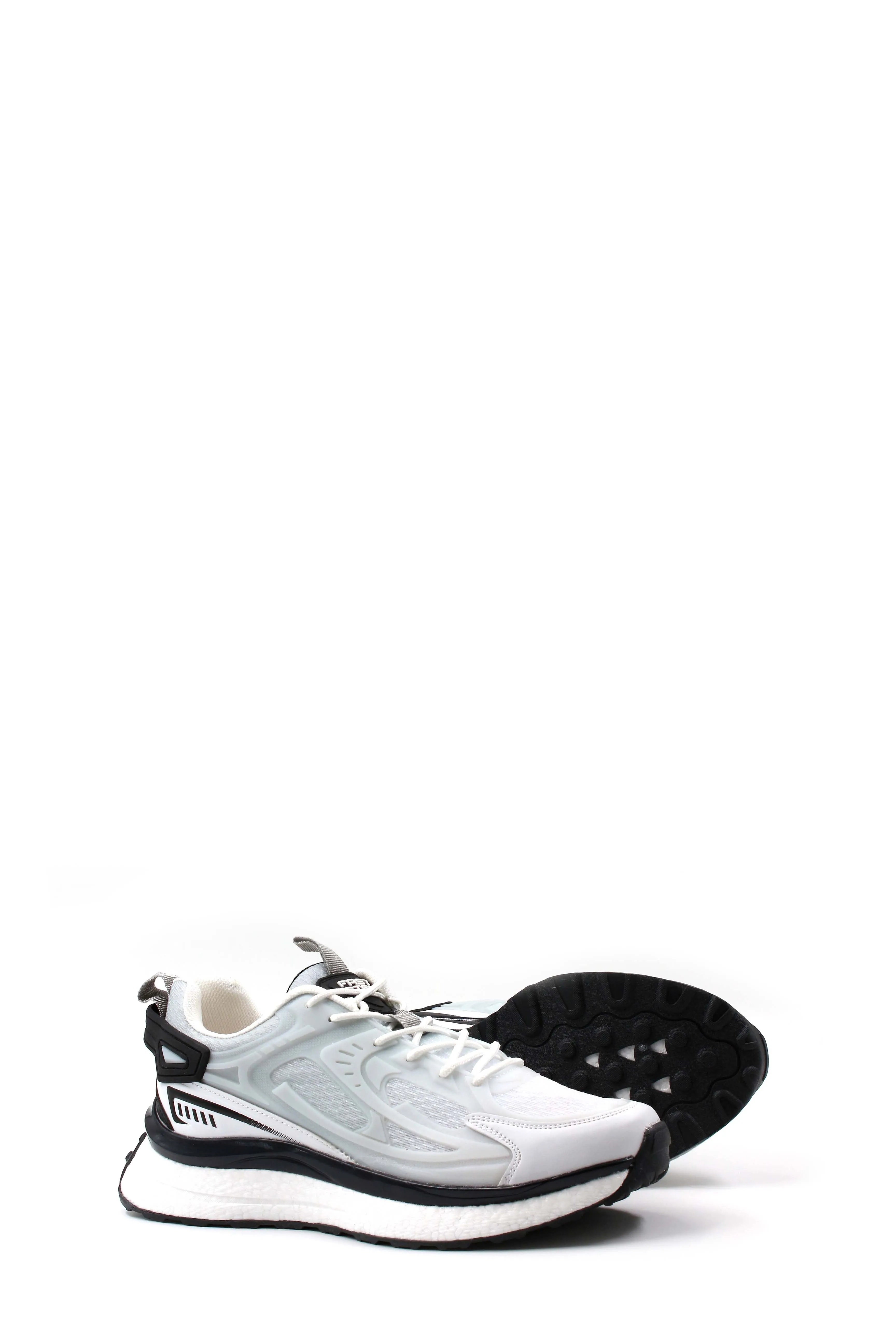 Men's White and Black Sporty Running Shoes with Mesh Detailing - Wessi