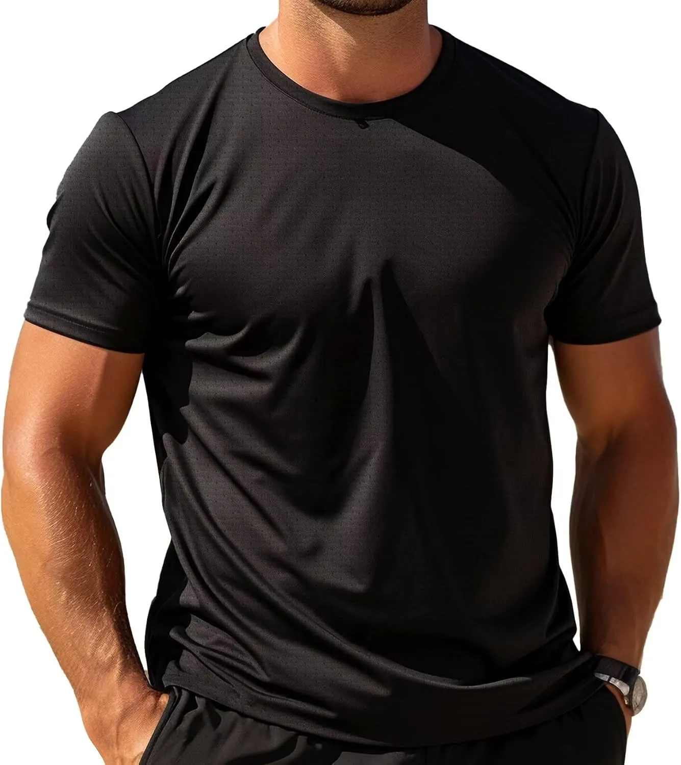 Mens Workout Shirts Dry Fit, Running Top Athletic Tee Moisture Wicking Crewneck Gym T-Shirts Short Sleeve