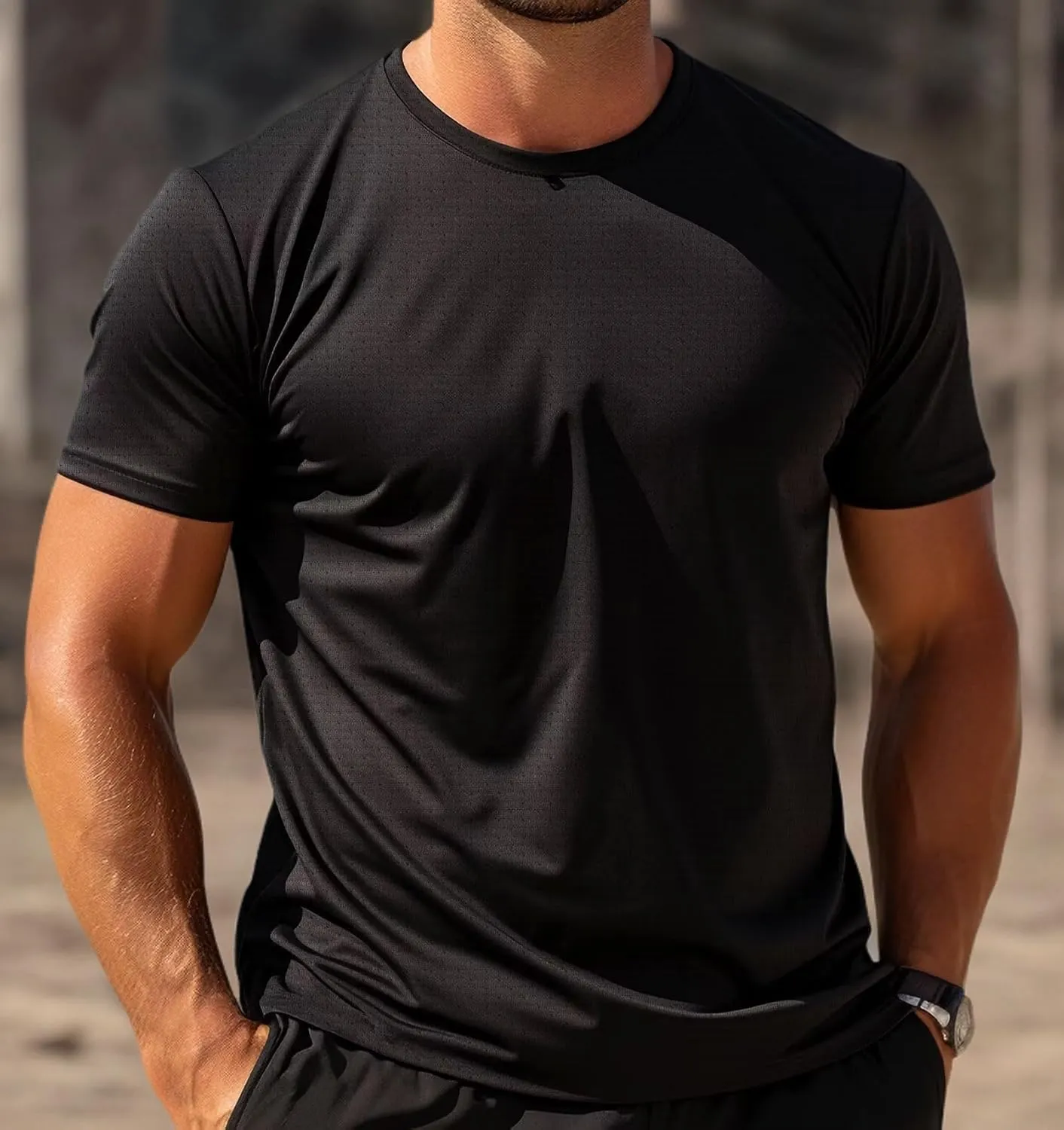 Mens Workout Shirts Dry Fit, Running Top Athletic Tee Moisture Wicking Crewneck Gym T-Shirts Short Sleeve