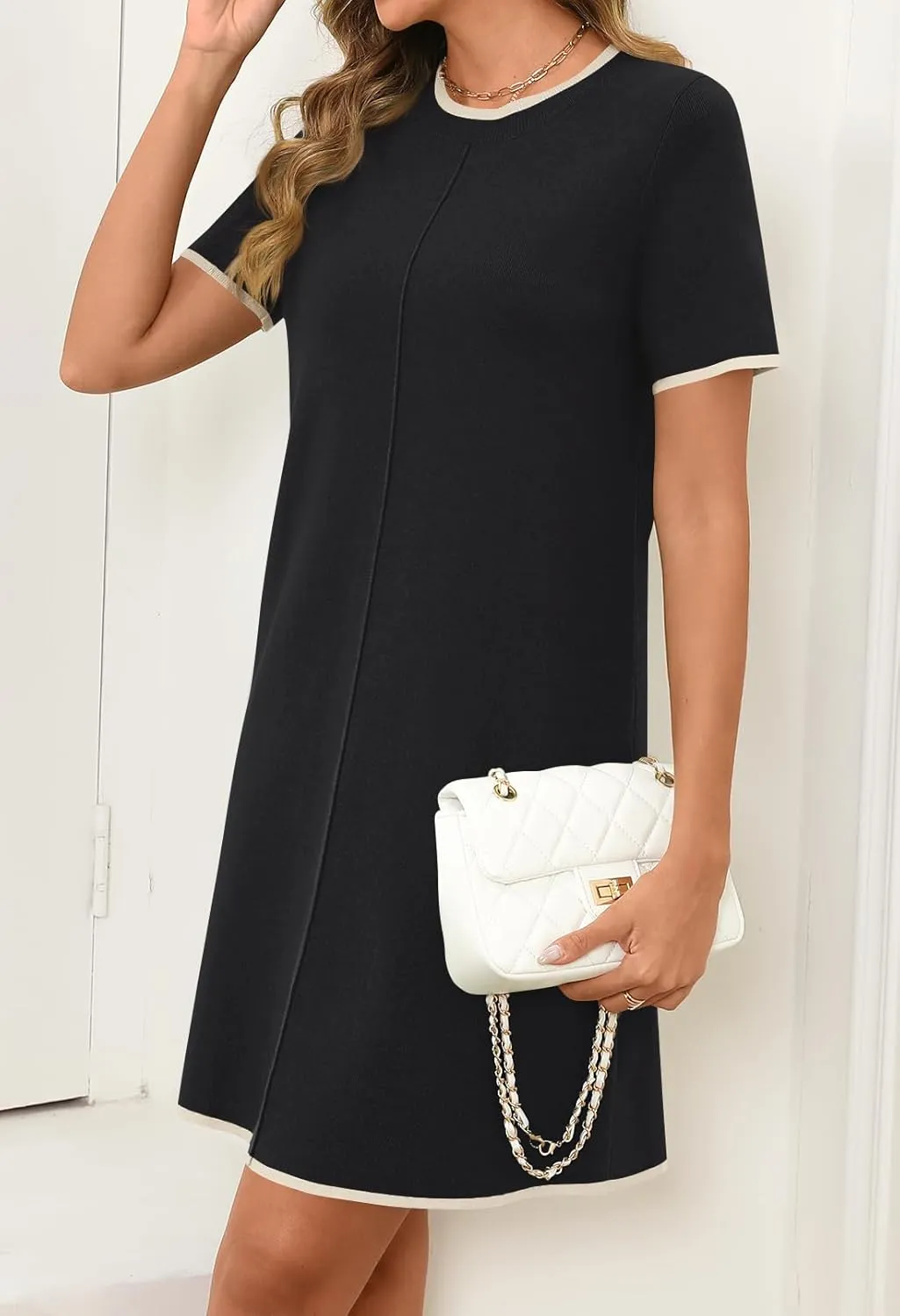 MEROKEETY Women's 2025 Summer Short Sleeve Mini Dress Casual Crewneck Color Block Knit Dresses