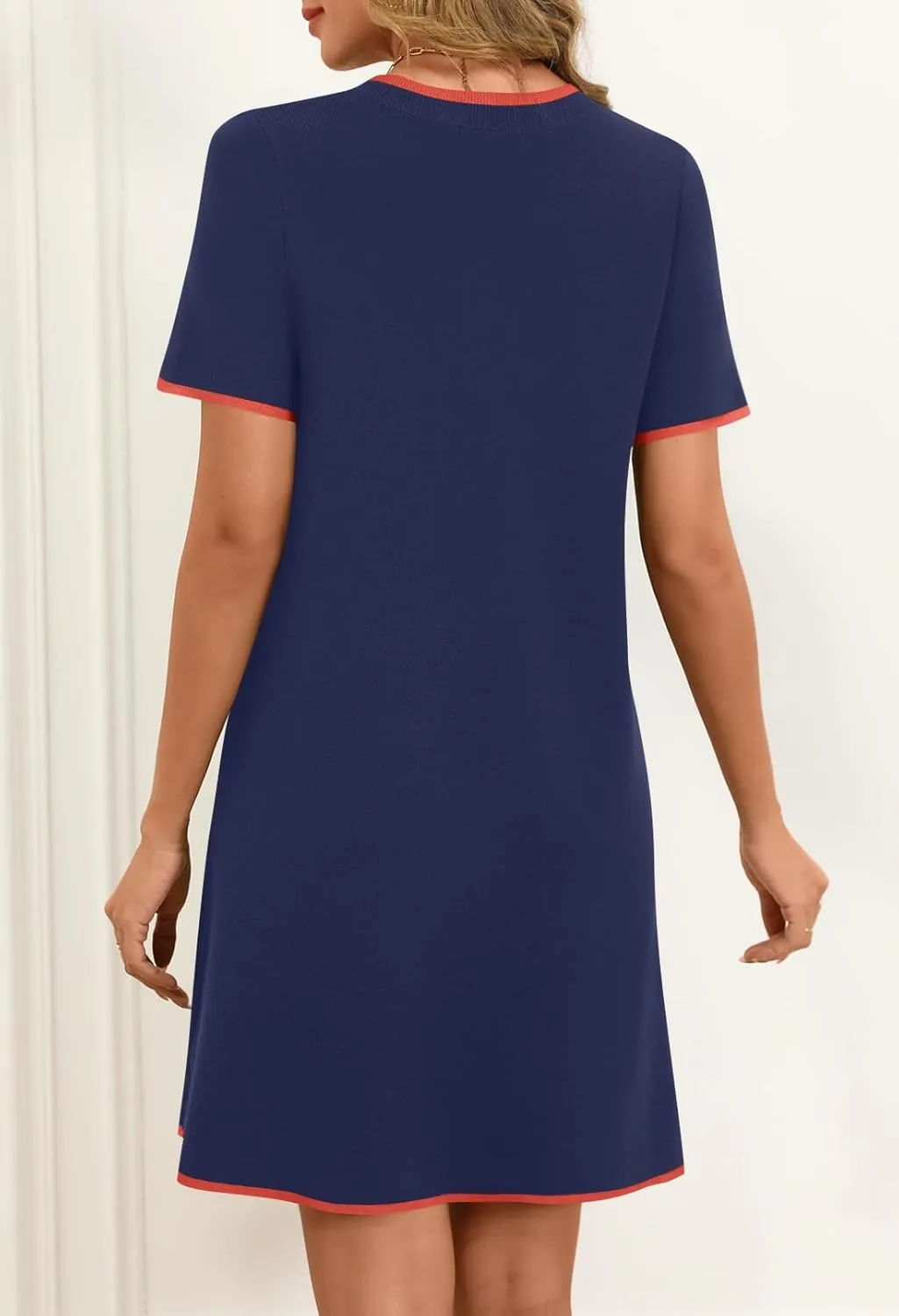 MEROKEETY Women's 2025 Summer Short Sleeve Mini Dress Casual Crewneck Color Block Knit Dresses