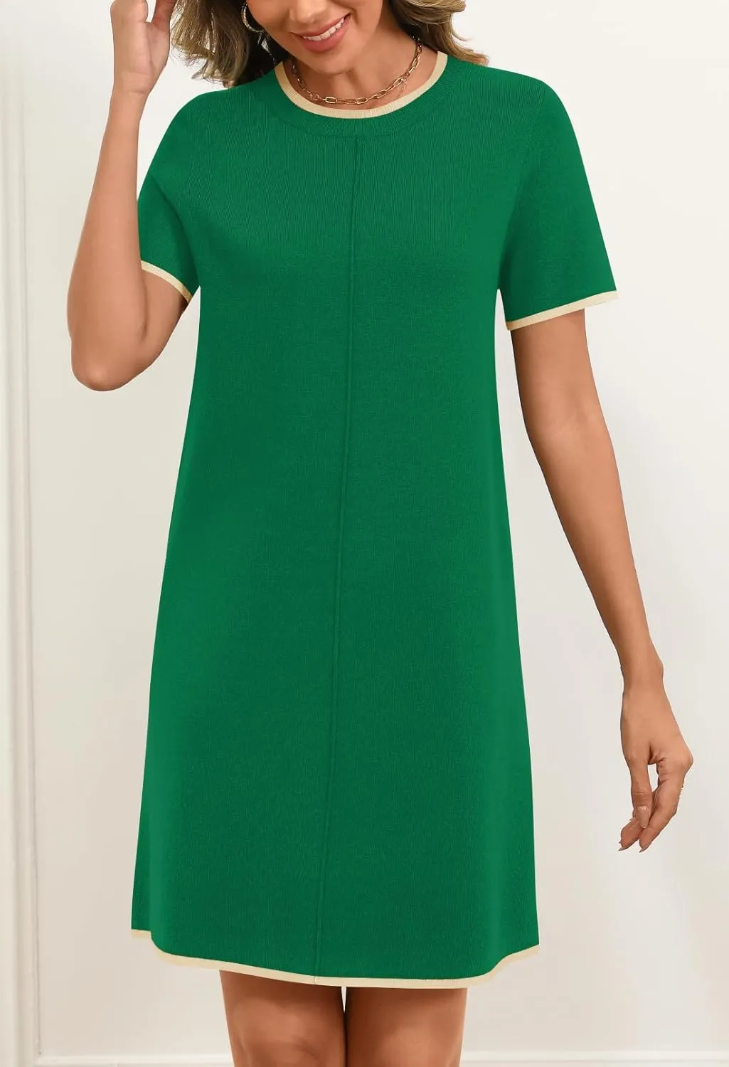 MEROKEETY Women's 2025 Summer Short Sleeve Mini Dress Casual Crewneck Color Block Knit Dresses