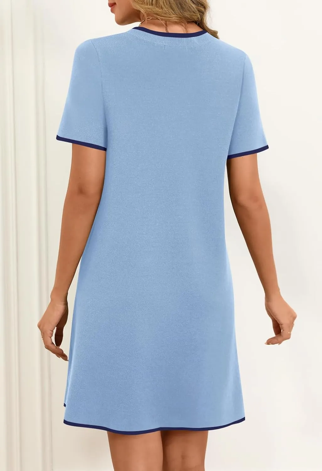 MEROKEETY Women's 2025 Summer Short Sleeve Mini Dress Casual Crewneck Color Block Knit Dresses