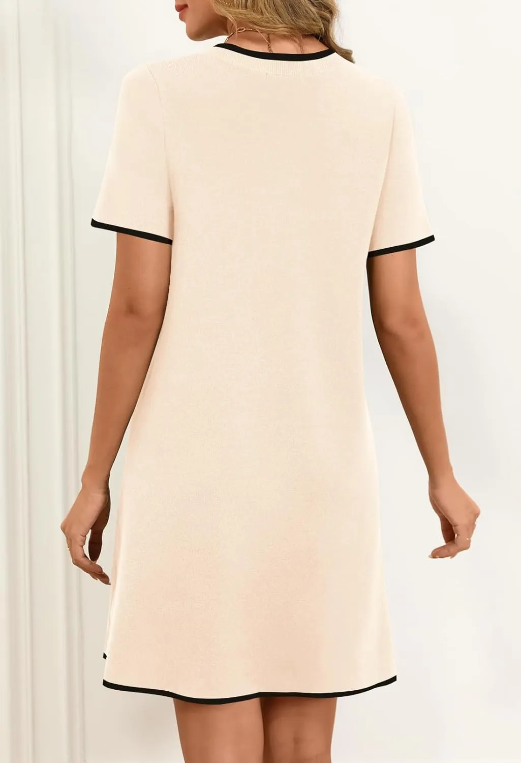 MEROKEETY Women's 2025 Summer Short Sleeve Mini Dress Casual Crewneck Color Block Knit Dresses