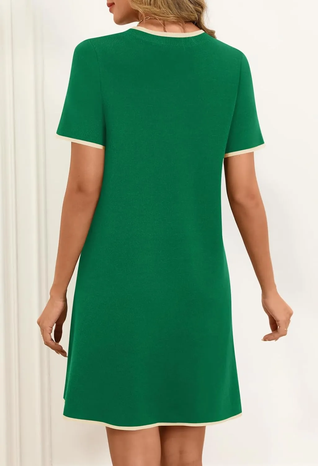 MEROKEETY Women's 2025 Summer Short Sleeve Mini Dress Casual Crewneck Color Block Knit Dresses
