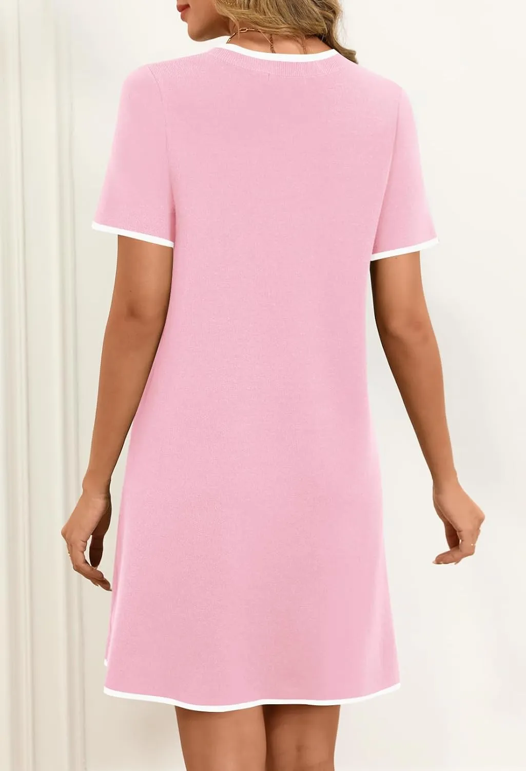 MEROKEETY Women's 2025 Summer Short Sleeve Mini Dress Casual Crewneck Color Block Knit Dresses