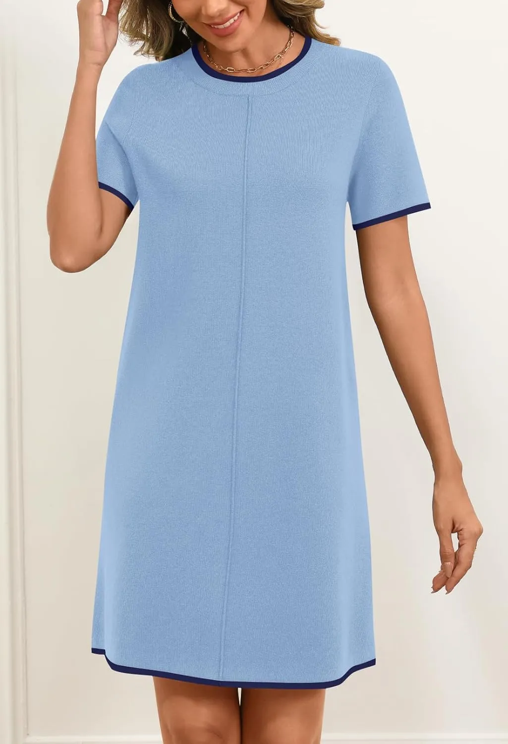 MEROKEETY Women's 2025 Summer Short Sleeve Mini Dress Casual Crewneck Color Block Knit Dresses