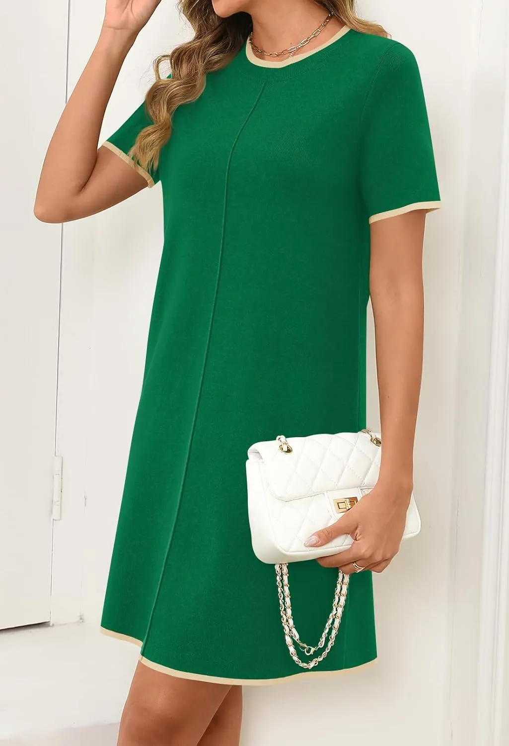 MEROKEETY Women's 2025 Summer Short Sleeve Mini Dress Casual Crewneck Color Block Knit Dresses