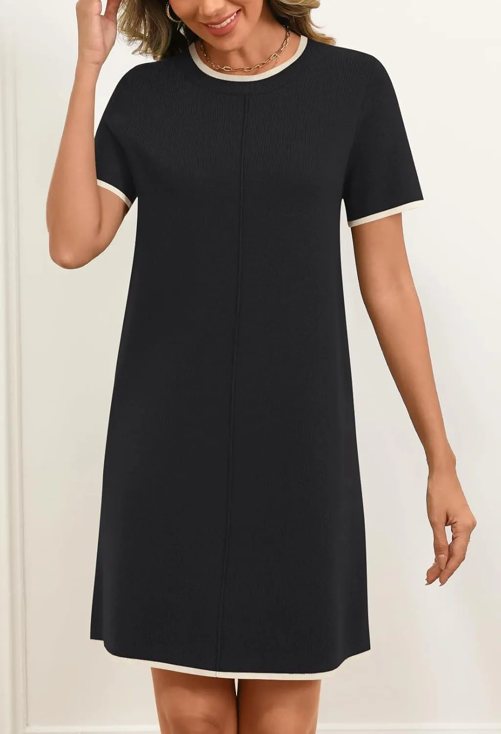 MEROKEETY Women's 2025 Summer Short Sleeve Mini Dress Casual Crewneck Color Block Knit Dresses